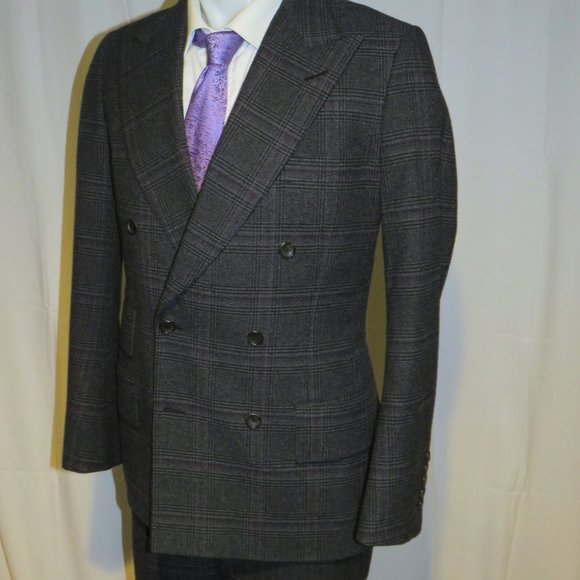 Tom Ford Base C Buckingham 100% Cashmere Gray Plaid 6x2 Double Breasted Suit 40R - Picture 7 of 16